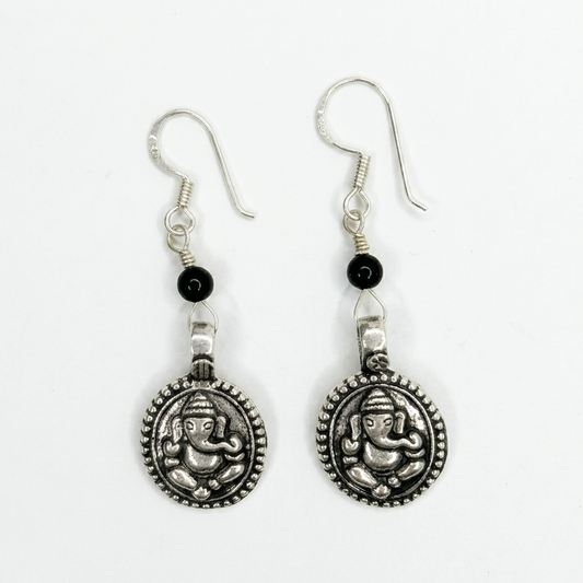 Ganesh Motif Oxidised Silver Drop Earrings