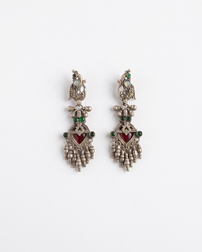 Regal peacock tribal silver earring