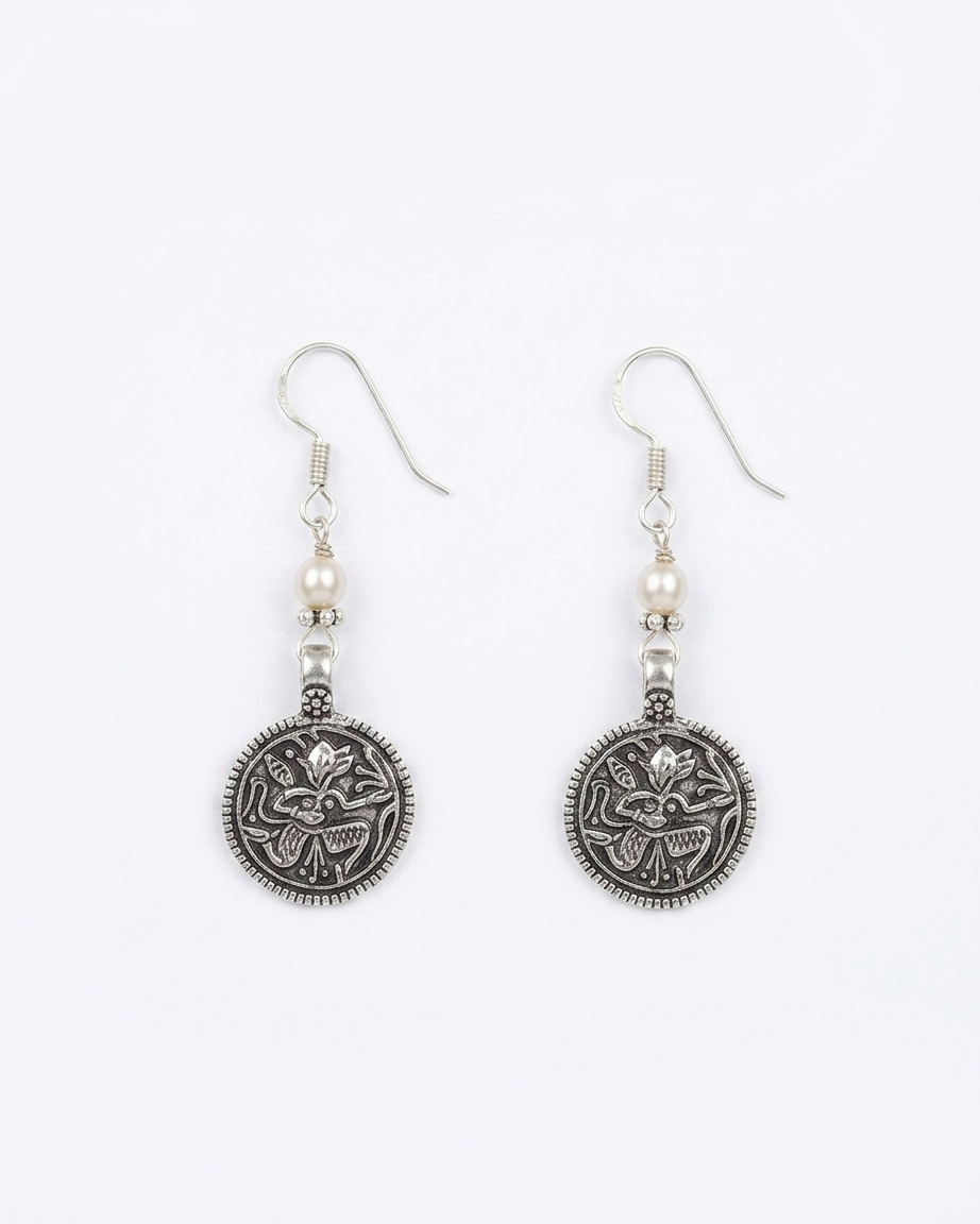 Tribal Oxidised Silver Drop Earrings