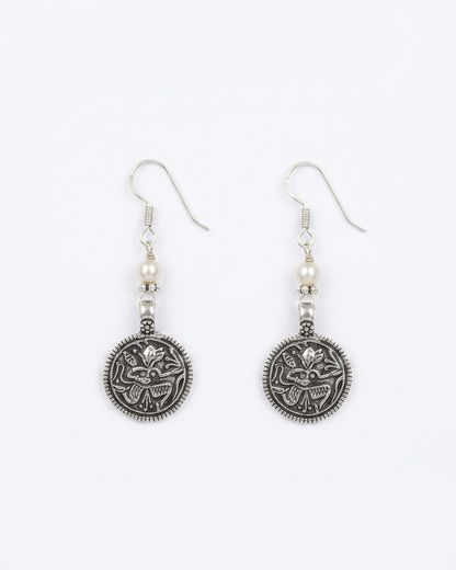 Tribal Oxidised Silver Drop Earrings