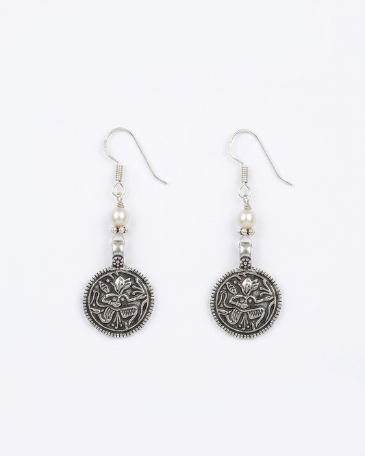 Tribal Oxidised Silver Drop Earrings